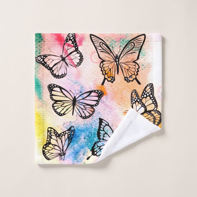 Toalha De Rosto Schmetterlinge auf mehrfarbigem Hintergrund (Pano de lavar)