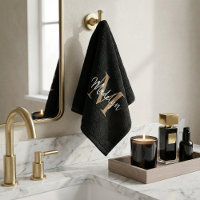 Script de Monograma Dourado Chic Black Elegante Mo