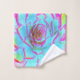 Toalha De Rosto Sedum Rosette Quente Rosa e Azul Suculente