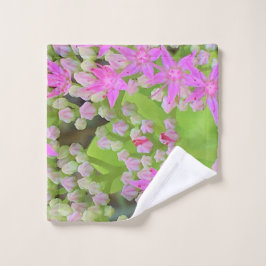 Toalha De Rosto Sedum Suculto Rosa Quente com Folhas Verdes Inchad