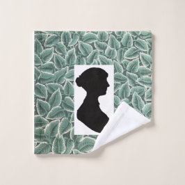 Toalha De Rosto Silhueta de Jane Austen em Papel de Parede Folha