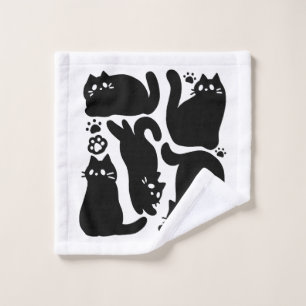 Toalha De Rosto Silhuettes de Gato Negro - Design de Felino Cinto