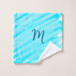 Toalha De Rosto simples linhas de aquarela azul adicione seu monog
