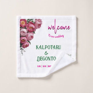 Toalha De Rosto Sinal de Boas-Vindas de Casamento Floral Rosa Eleg