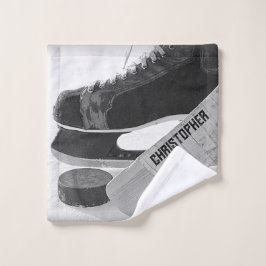 Toalha De Rosto Skates Negros de Hockey Personalizados