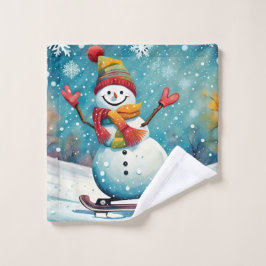 Toalha De Rosto Snowboard Snowman Washcloth