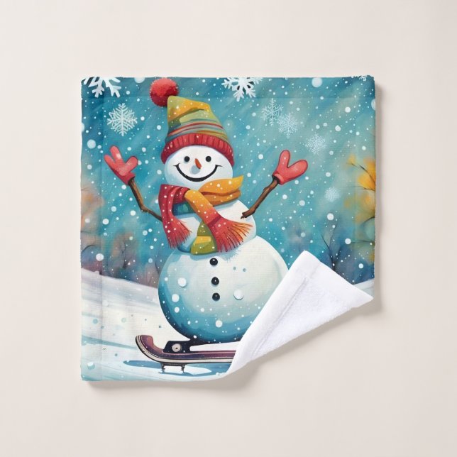 Toalha De Rosto Snowboard Snowman Washcloth (Pano de lavar)