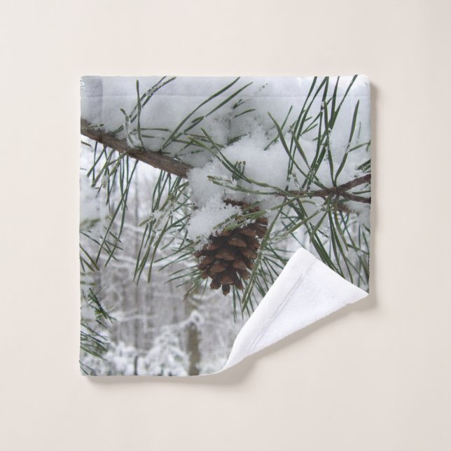 Toalha De Rosto Snowy Pine Branch Winter Nature Fotografia (Pano de lavar)