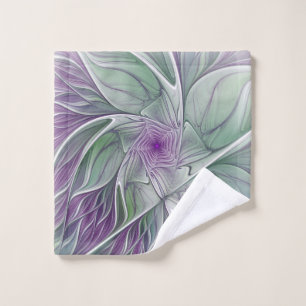 Toalha De Rosto Sonho de Flor, Arte Fractal Verde Abstrato púrpura