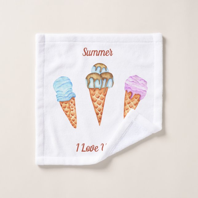 Toalha De Rosto Sorvete Eu Te Amo Doce Verão    (Pano de lavar)