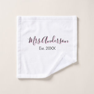 Toalha De Rosto Sra adicionar nome sobrenome preto rosa ano modern