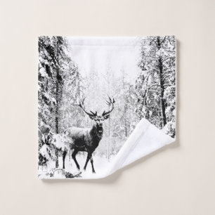 Toalha De Rosto Stag Deer Winter Forest Willife Animal Nature art
