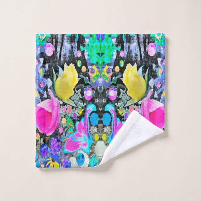 Toalha De Rosto Stargazer Lily, Rosa e Colagem de Hibiscus Rosa (Pano de lavar)