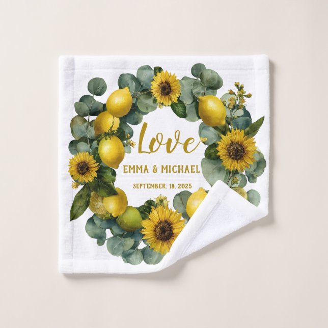 Toalha De Rosto Sunflower Lemon Wreath Love Design (Pano de lavar)