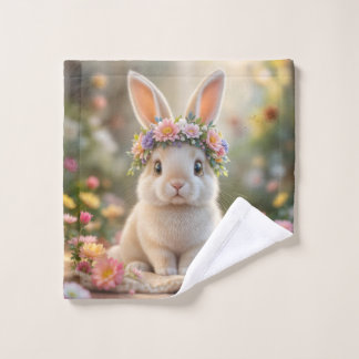 Toalha De Rosto Super cute bunny with a flower wreath on its head 