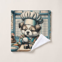 Toalha De Rosto Sushi Chef Puppy Adorável