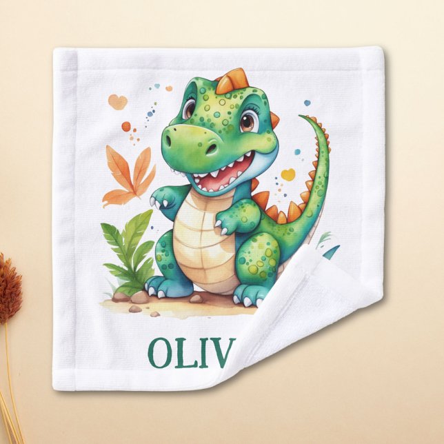Toalha De Rosto T-Rex Dinossauro Verde Fofo Personalizado (Criador carregado)