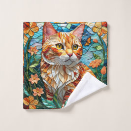 Toalha De Rosto Tabby art stained glass cat colorful modern style