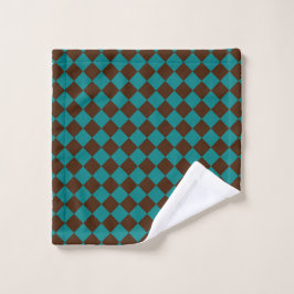 Toalha De Rosto Teal Brown Checker Diamond Pattern