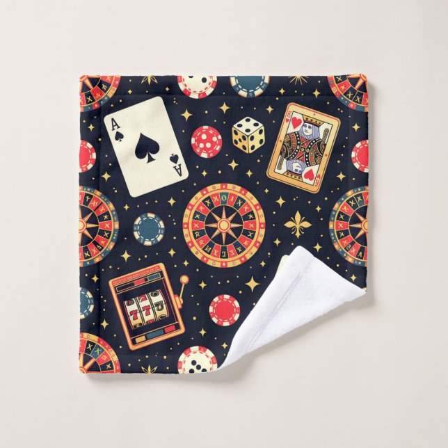 Toalha De Rosto tema de padrão de cassino em preto (Pano de lavar)