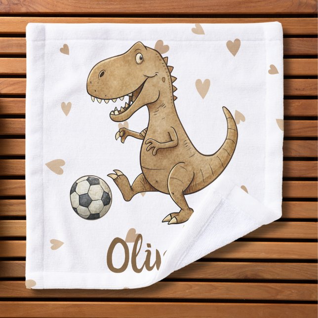 Toalha De Rosto Tiny Trex Jogando Futebol Personalizado (Criador carregado)