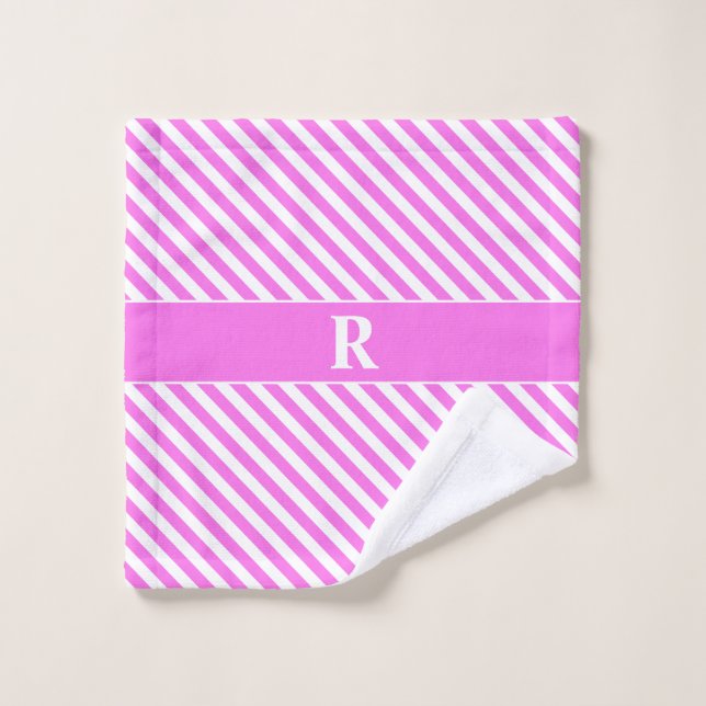 Toalha De Rosto Tiras Cor-de-Rosa/Brancas Personalizadas (Pano de lavar)