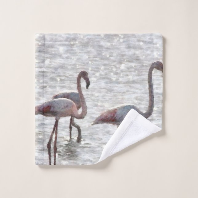 Toalha De Rosto Três Flamingos Watercolor (Pano de lavar)