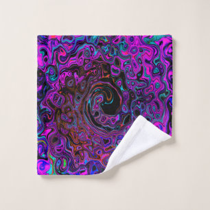 Toalha De Rosto Trippy Black and Magenta Retro Liquid Swirl