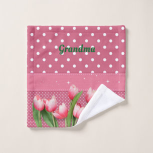Toalha De Rosto Tulipas cor-de-rosa modelo em Bolinhas rosa e bran