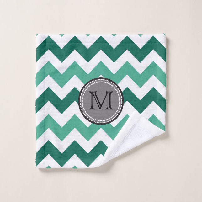 Toalha De Rosto Turquesa e Mint Chevron Zigzag Monograma (Pano de lavar)