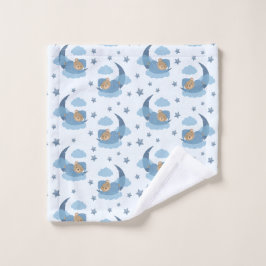 Toalha De Rosto Urso Bebê Azul Em Nuvens E Estrelas