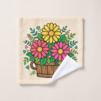 Toalha De Rosto Vaso de Madeira Floral Alegre Retro