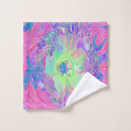 Toalha De Rosto Verde limão Psychedelic Trippy e Hibiscus roxo