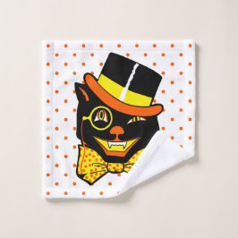 Toalha De Rosto Vintage Halloween Cat no Top Hat