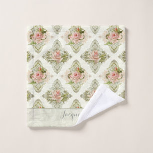 Toalha De Rosto Vintage Modern Watercolor Floral Damask Rosa Rosa