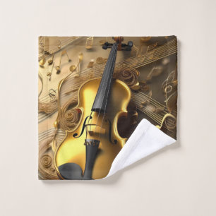 Toalha De Rosto Violina Dourada Vintage Nos Cordos Musicais Dourad