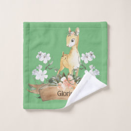 Toalha De Rosto Watercolor Woodland Baby Fawn Nome Personalizado