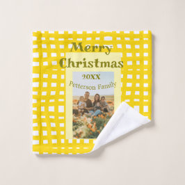 Toalha De Rosto Yellow white plaid retro Christmas holiday family 