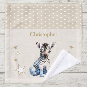 Toalha De Rosto Zebra fofa adicionar nome bolinhas estrelas marrom