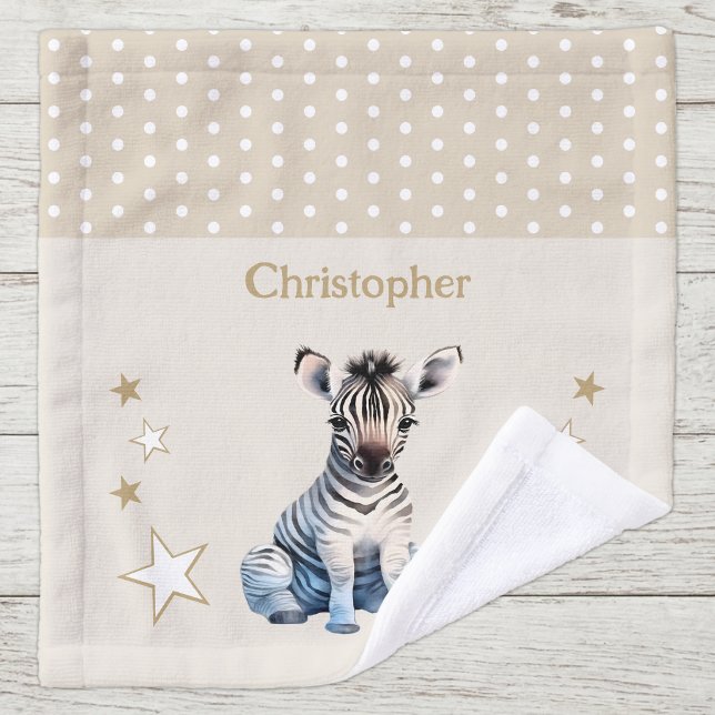 Toalha De Rosto Zebra fofa adicionar nome bolinhas estrelas marrom (Criador carregado)