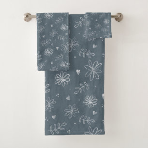 Toalha Design de Algodão Floral Azul