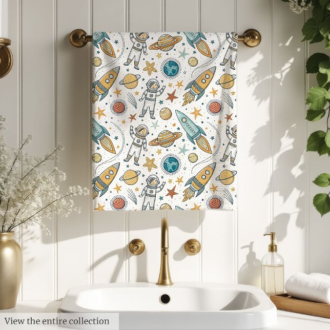Toalha do Espaço Sideral Pastel Decoração para Ban (Outer Space Towel Pastel Decor for Boy’s Bathroom)