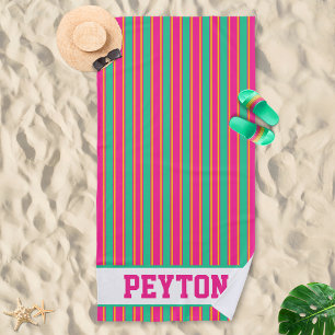 Toalha estética de praia rosa e verde