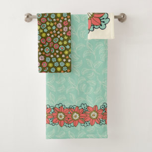 Toalha Floral Retro-Rosa Aqua