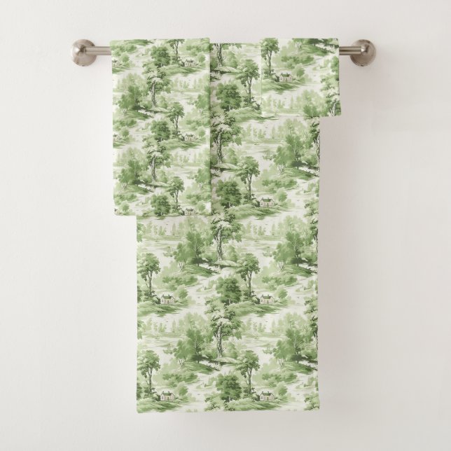 Toalha Francesa Antiga Verde Branco Campo Vintage (Insitu)