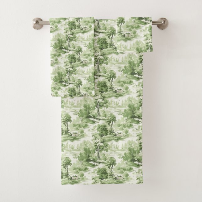 Toalha Francesa Antiga Verde Branco Toile Campo (Insitu)