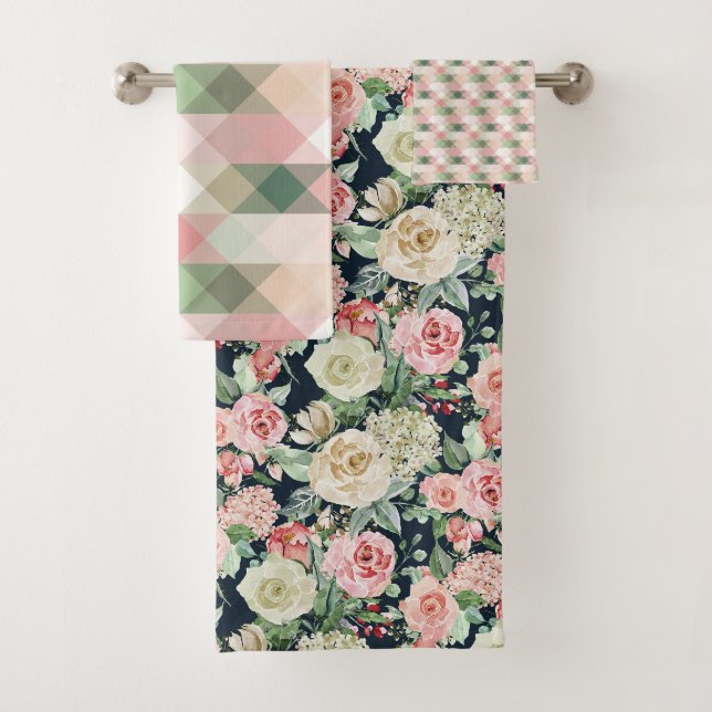 Toalha Geométrica Floral de rosa e Creme (Insitu)