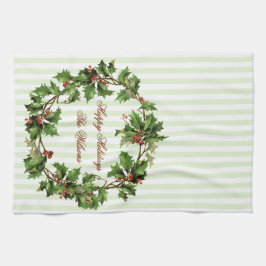 Toalha O feriado personalizou a grinalda do azevinho do