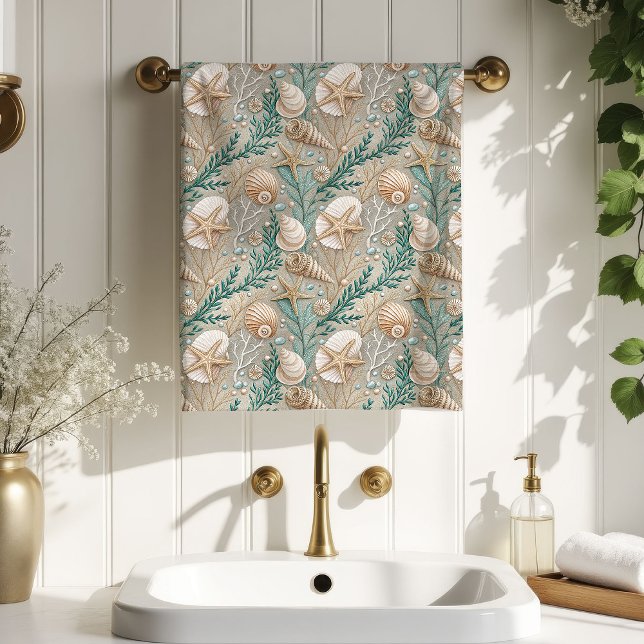 Toalha Pastel Marinho Bege Claro Estilo Praia (Nautical Pastel Towel Light Brown Beach Style)