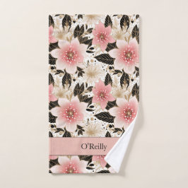 Toalha Picleball branca, cor-de-rosa, com flor pre